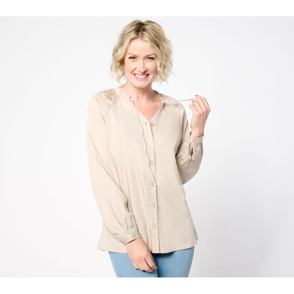 SUNNYLiFE Women's Top Plus Sz 3X Belle Tencel Blouson Sleeve Blouse White